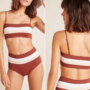 L*Space Rebel Striped Adjustable Spaghetti Strap Bikini Swim Top Orange M NWT